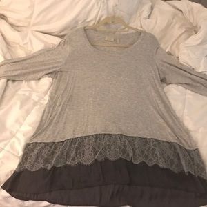 LOGO 3/4 Sleeve Knit Top with Lace Trim